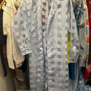 Unique Sheer Blue Checkered Long Coat